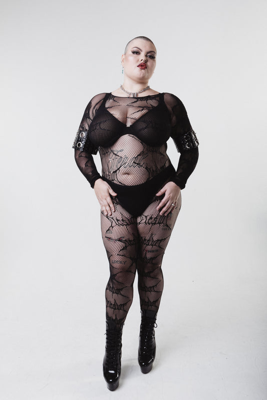 Trash Logo Fishnet Castsuit